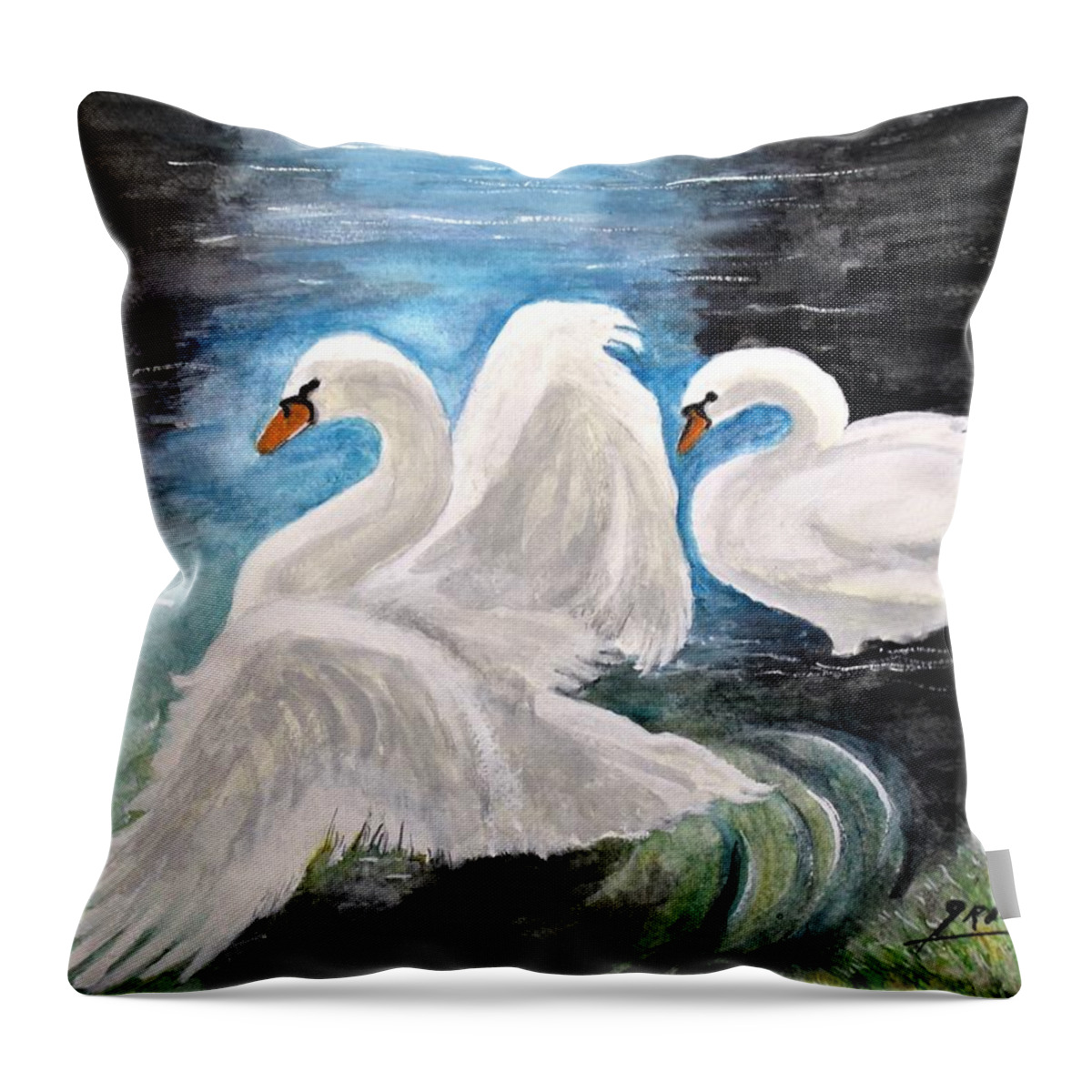 Birds Throw Pillow featuring the painting Swans in Love by Carol Grimes