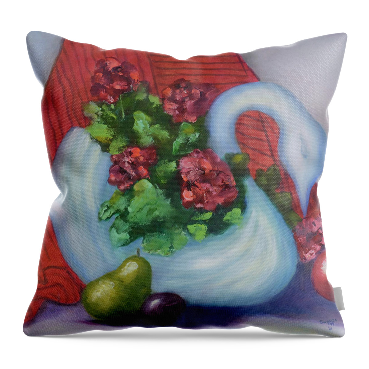 Swan Throw Pillow featuring the painting Swanza's Swan by Quwatha Valentine