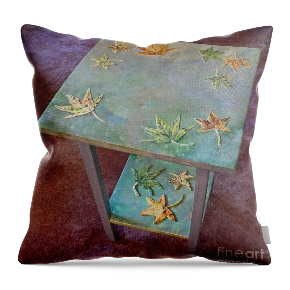 Sweet Gum Tree Throw Pillow featuring the mixed media Sweet Gum Leafed Table by Lizi Beard-Ward