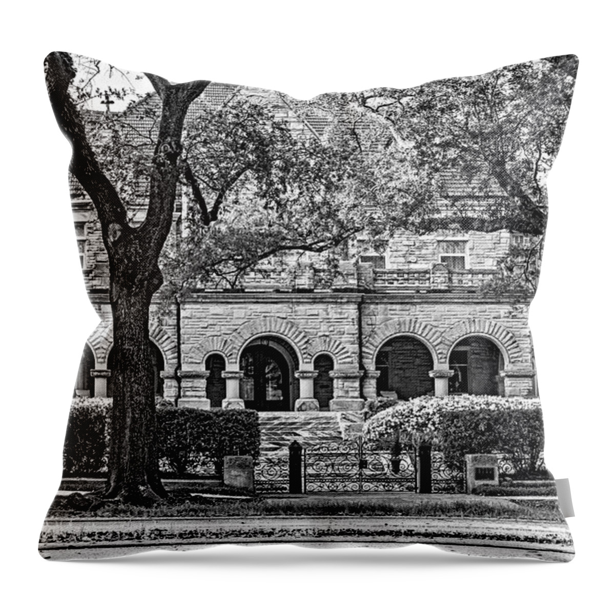 Home Throw Pillow featuring the photograph Sweet Home New Orleans - Arches And Stone bw by Steve Harrington