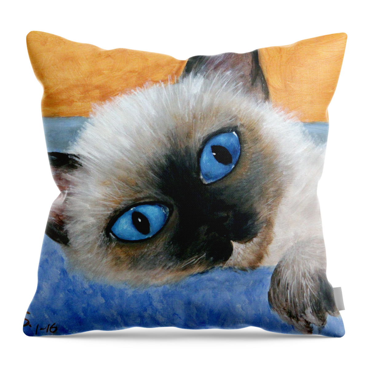 Kitty Throw Pillow featuring the painting Sweet Kitty Blue Eyes by Janet Greer Sammons