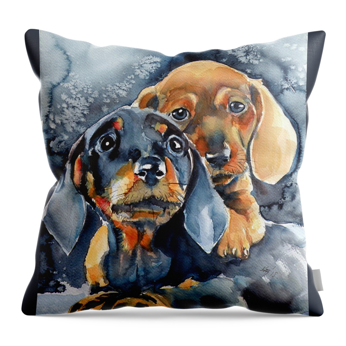 Dog Throw Pillow featuring the painting Sweet little dogs by Kovacs Anna Brigitta