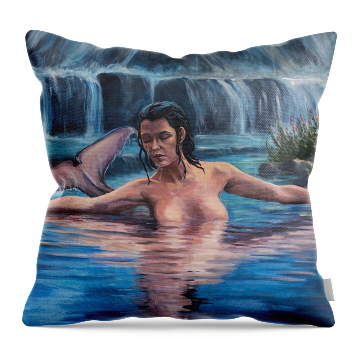 Mermaid Throw Pillow featuring the painting Sweet water mermaid by Marco Busoni