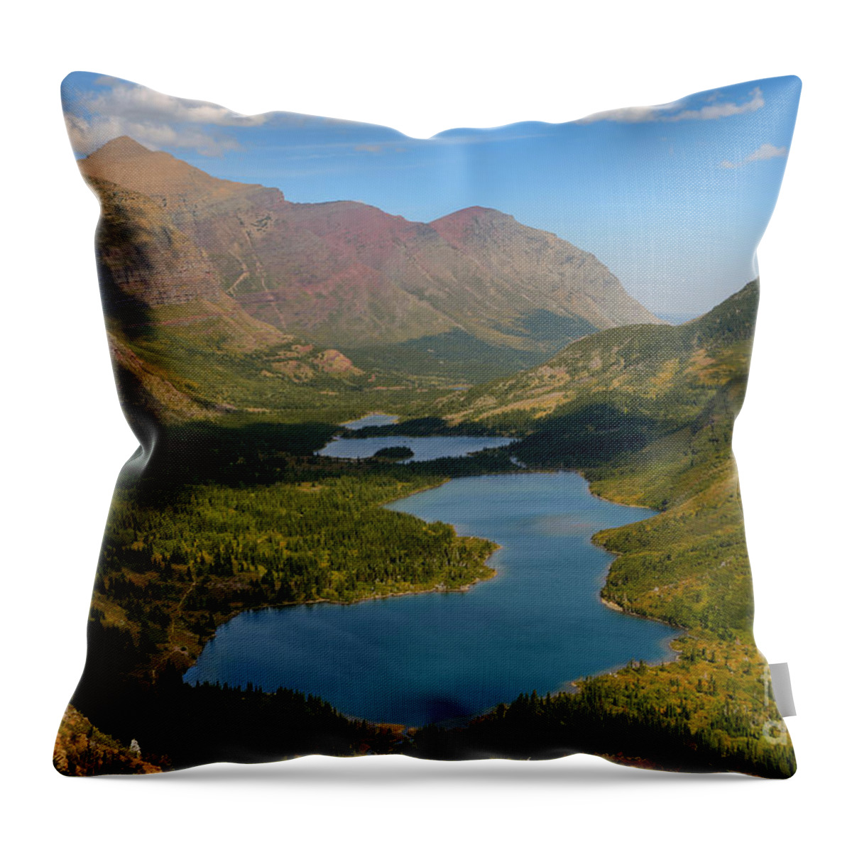 Swiftcurrent Pass Throw Pillow featuring the photograph Swiftcurrent Lakes Of Many Glacier by Adam Jewell