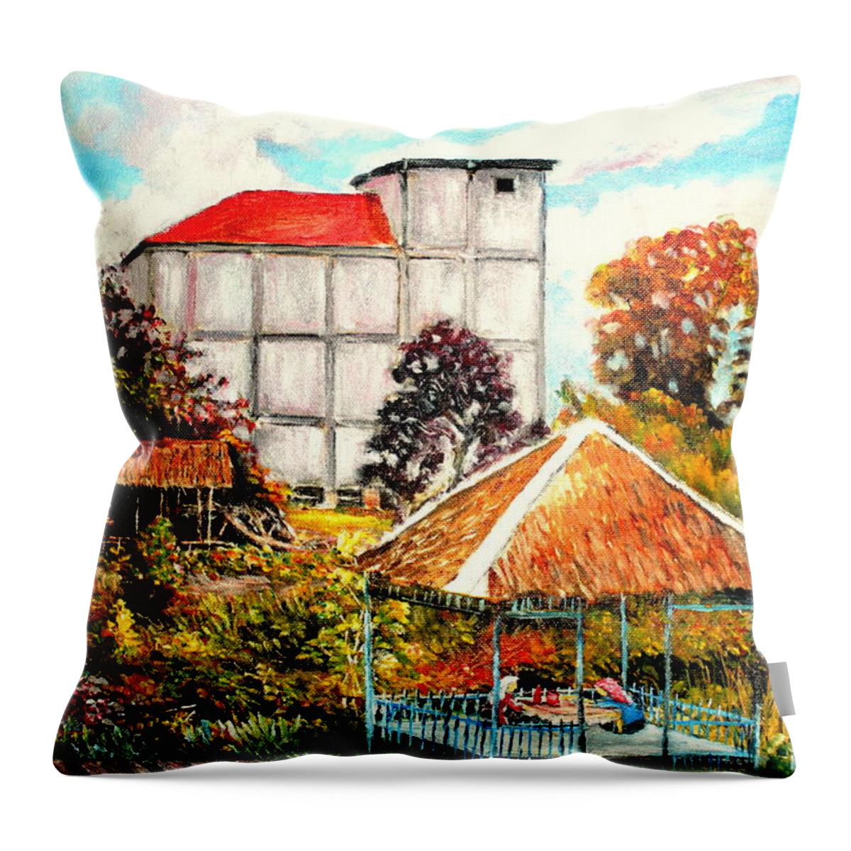 Birds Throw Pillow featuring the painting Swifts Nest's Building by Jason Sentuf