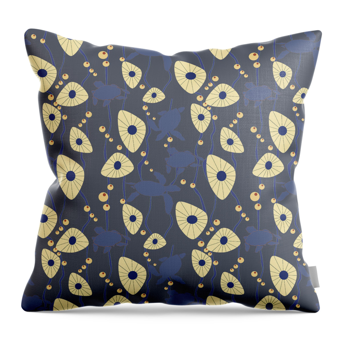 Blue Throw Pillow featuring the digital art Swimming Turtles blue by April Burton