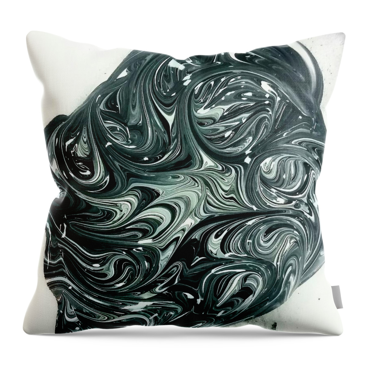 Abstract Throw Pillow featuring the painting Swirling Black and White by Vale Anoa'i