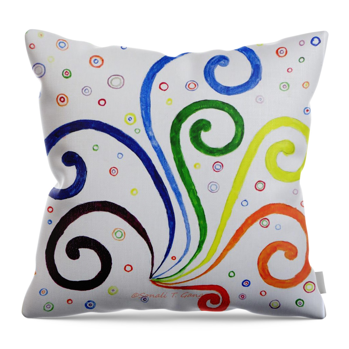 Vibgyor Combinations Throw Pillow featuring the painting Swirls by Sonali Gangane