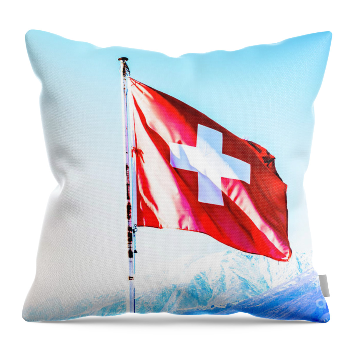Swiss Flag Throw Pillow featuring the photograph Swiss Flag by Mats Silvan