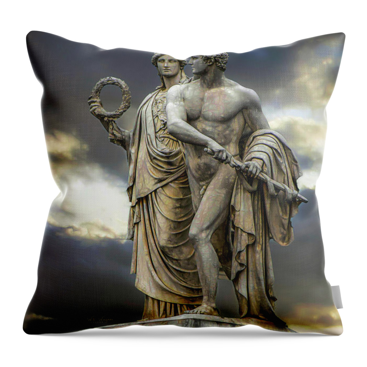 Statue Throw Pillow featuring the photograph Sword and Wreath by Will Wagner