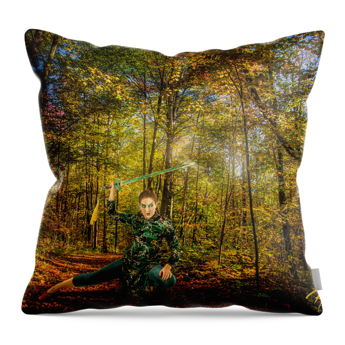 Chinese Swords Woman Throw Pillow featuring the photograph Swords Woman by Rikk Flohr