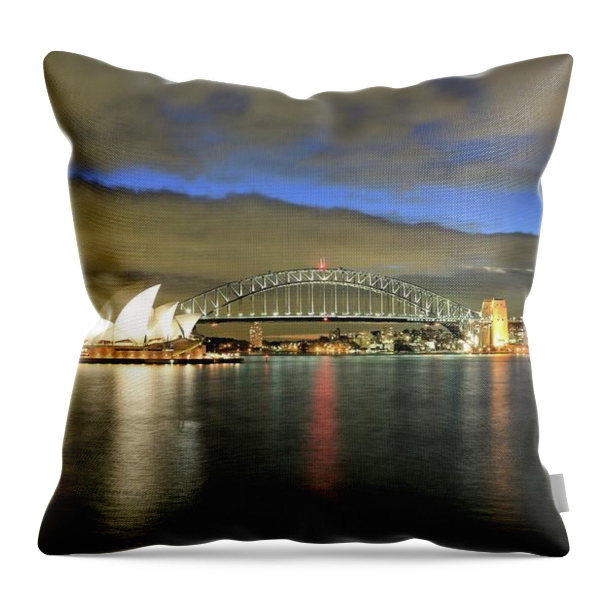 Photosbymch Throw Pillow featuring the photograph Sydney Harbor at Blue Hour by M C Hood