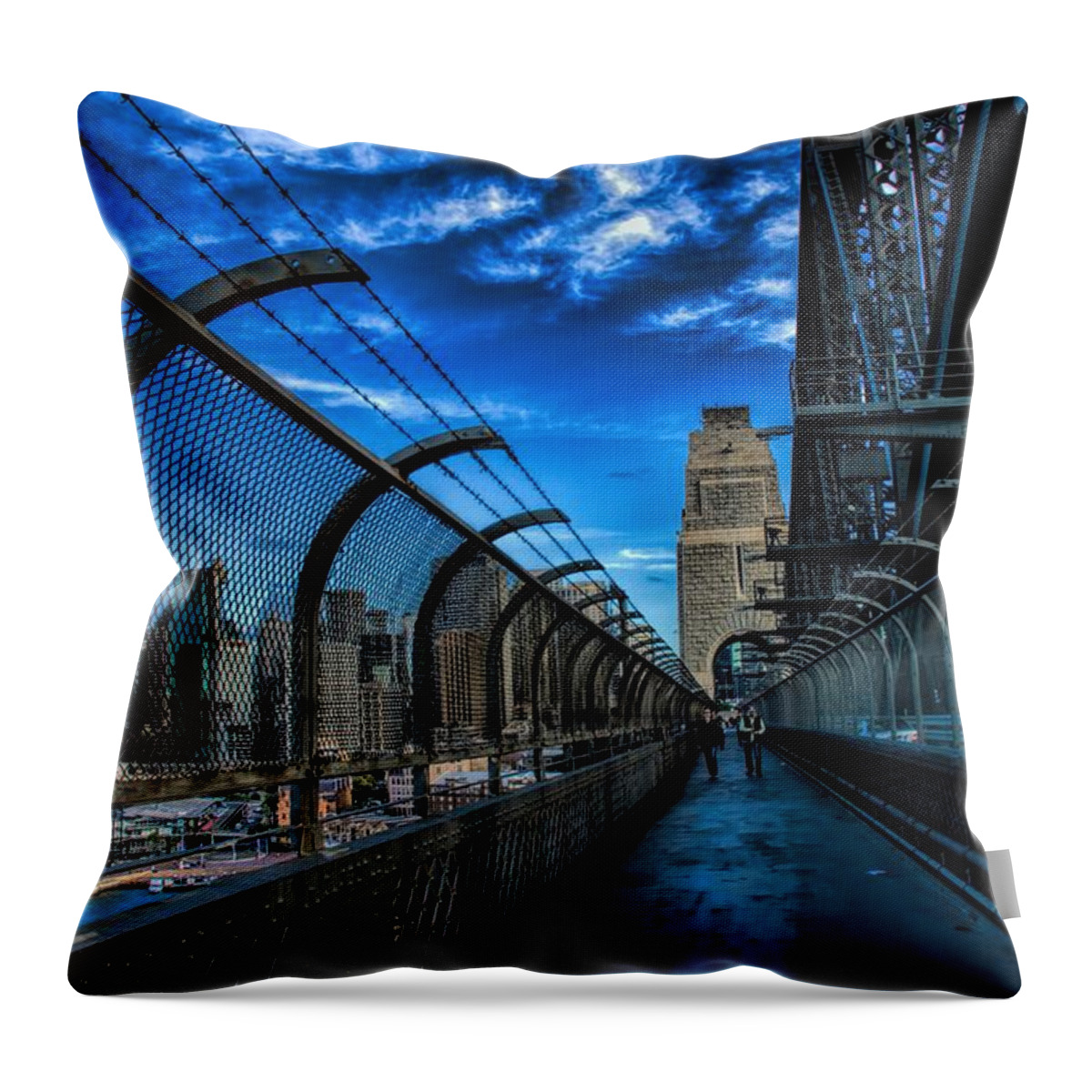 Cityscape Throw Pillow featuring the photograph Sydney Harbour Bridge Walkway by Diana Mary Sharpton
