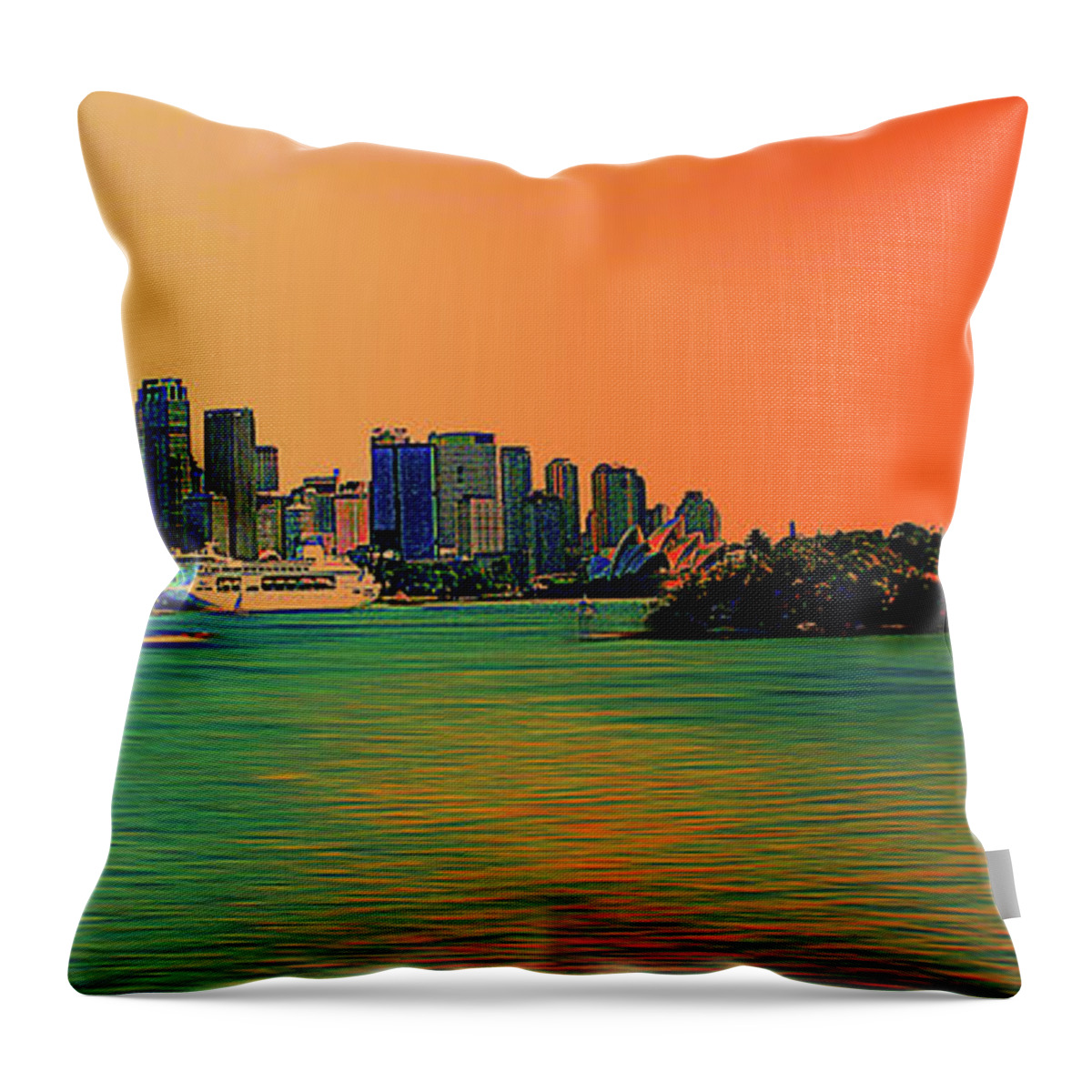 Sydney Throw Pillow featuring the photograph Sydney Harbour In Orange by Miroslava Jurcik