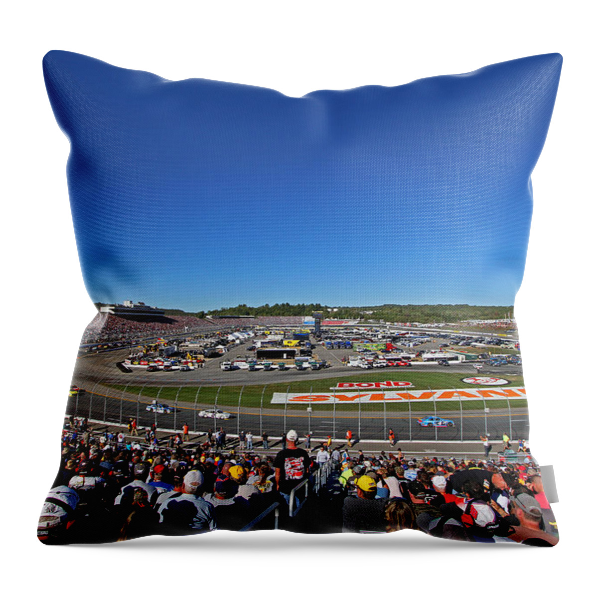 New Hampshire Motor Speedway Throw Pillow featuring the photograph Sylvania 300 by Juergen Roth