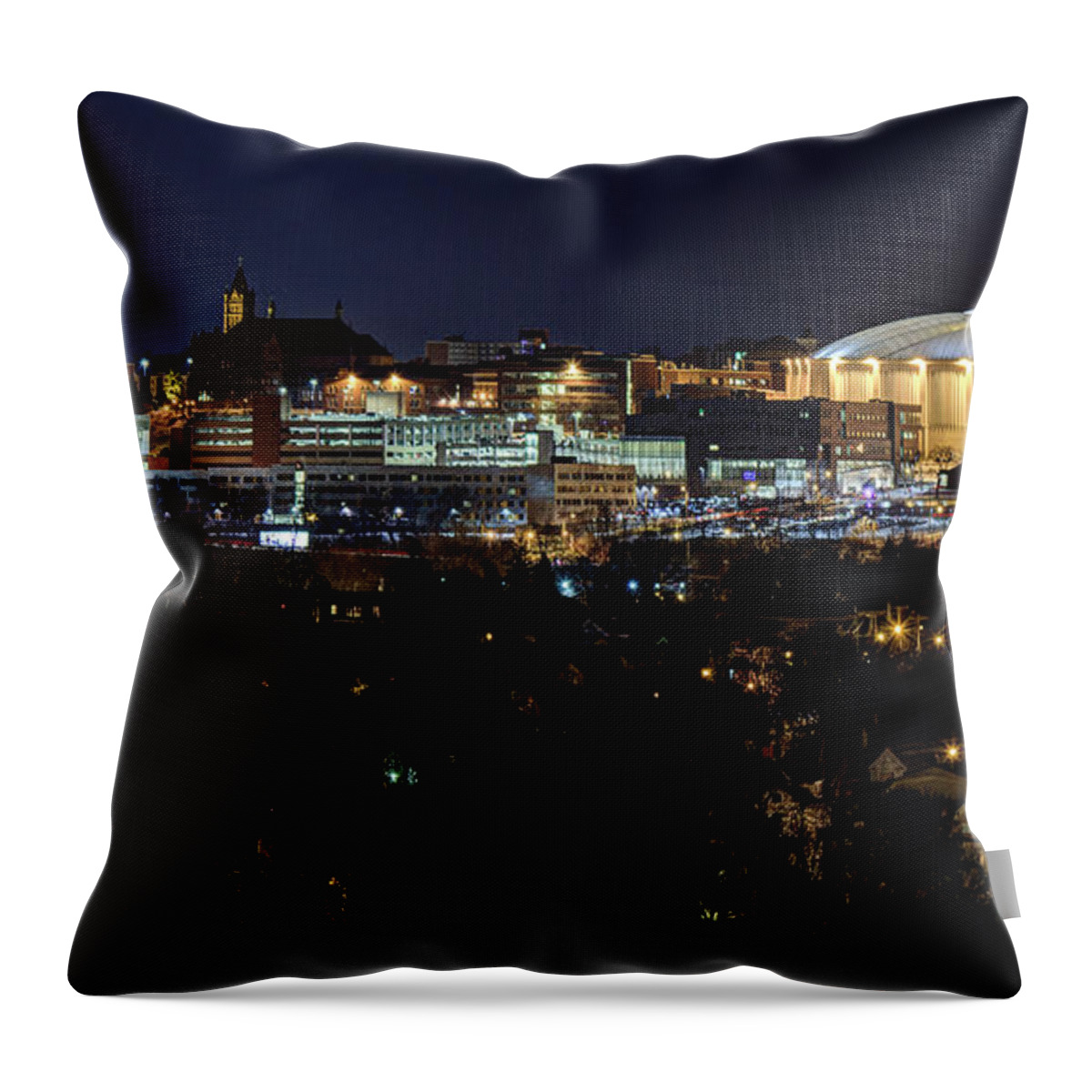Skyline Throw Pillow featuring the photograph Syracuse Skyline and Carrier Dome by Rod Best
