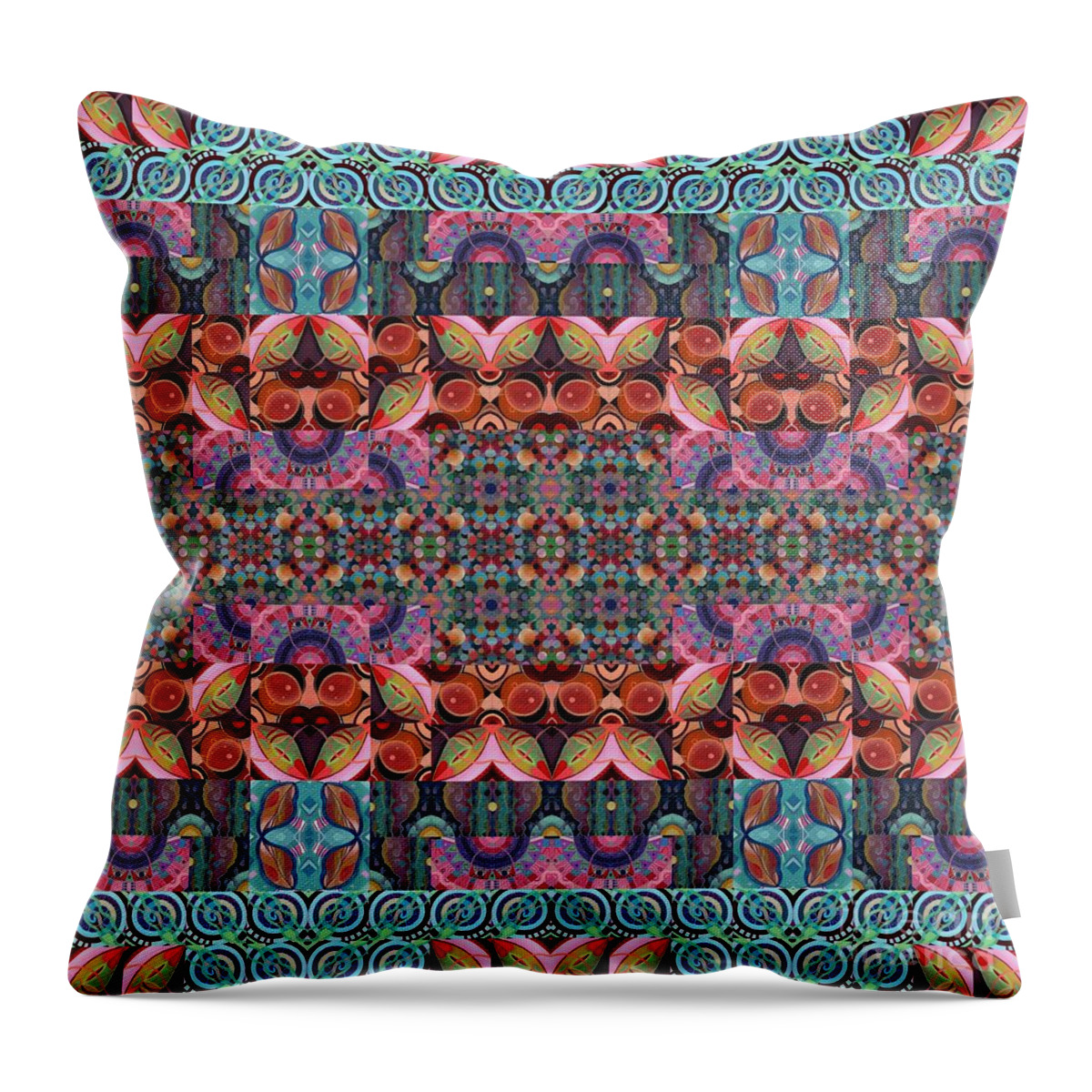 Organic Abstraction Throw Pillow featuring the mixed media T J O D Mandala Series Puzzle 7 Arrangement 3 Multiplied by Helena Tiainen