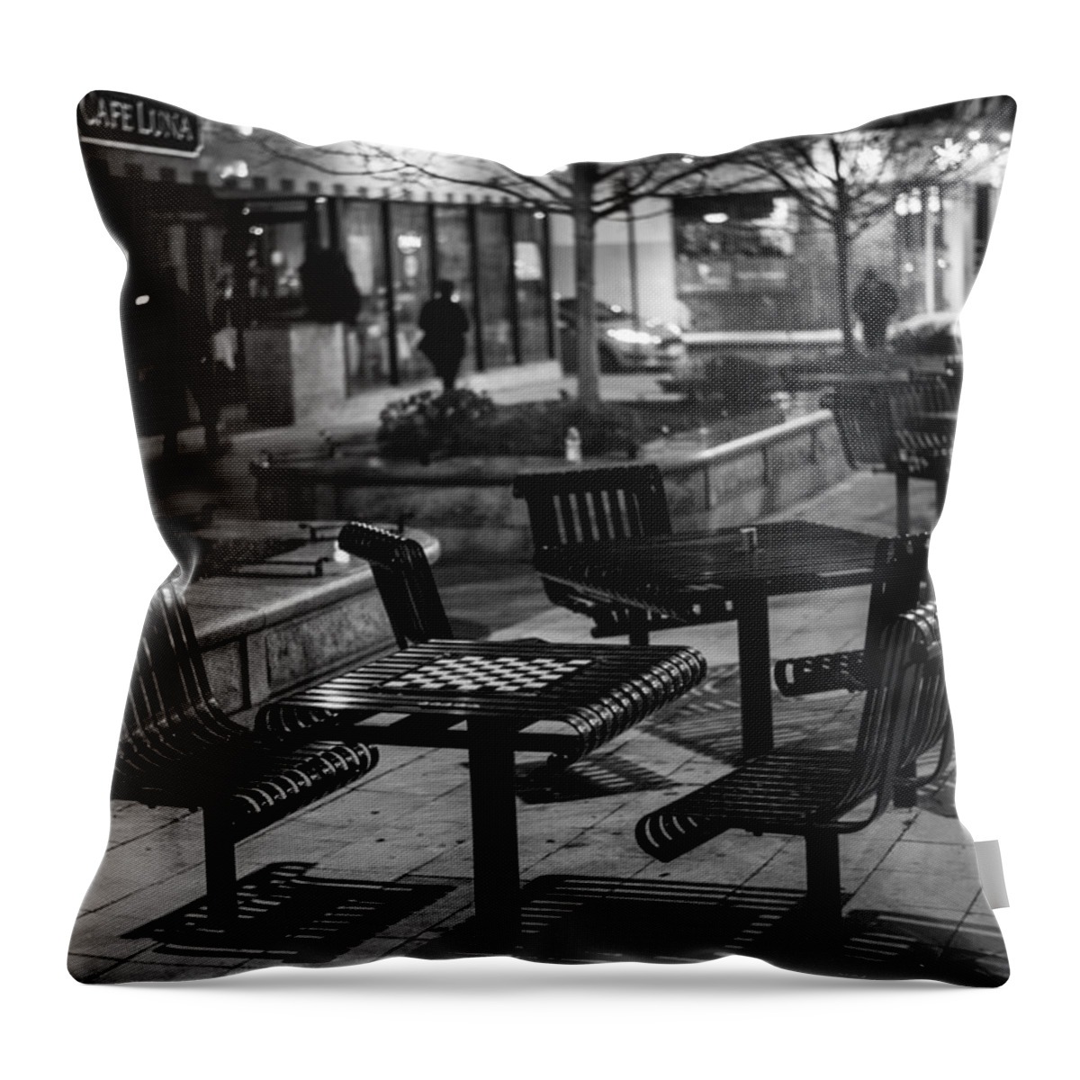 Cambridge Throw Pillow featuring the photograph Table Waiting for a Match. Central Square Cambridge MA by Toby McGuire