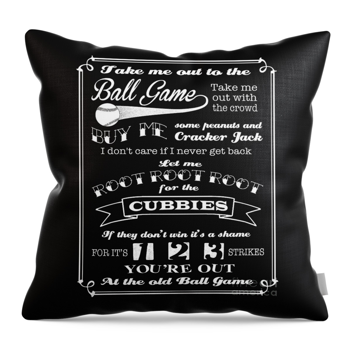 Take Me Out To The Ball Game Throw Pillow featuring the digital art Take Me Out To The Ball Game - Cubs by Ginny Gaura