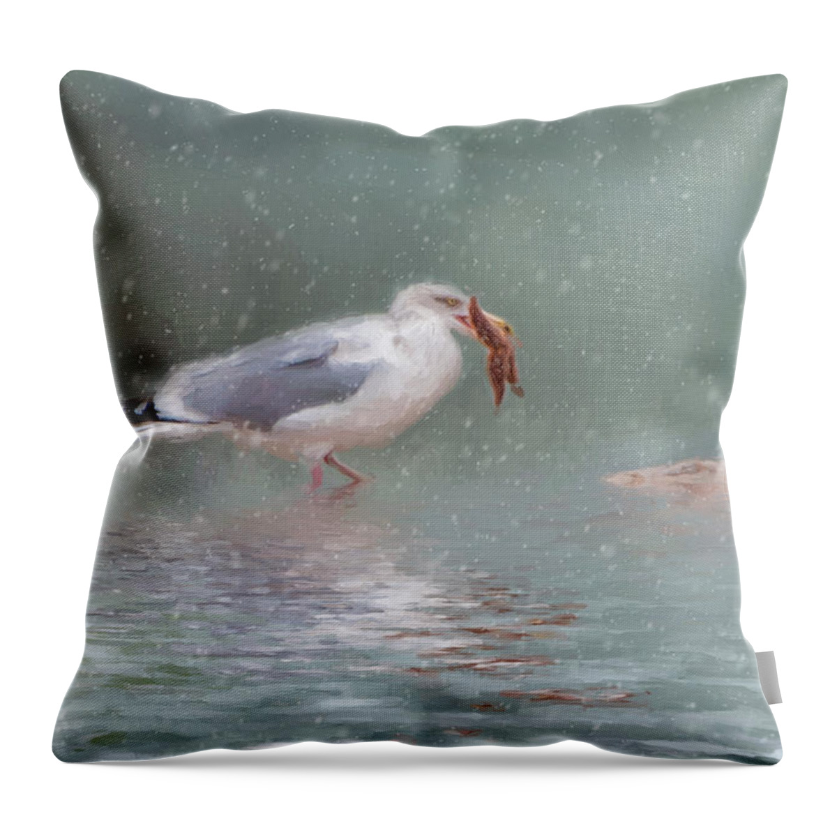 Gull Throw Pillow featuring the photograph Take Out by Cathy Kovarik