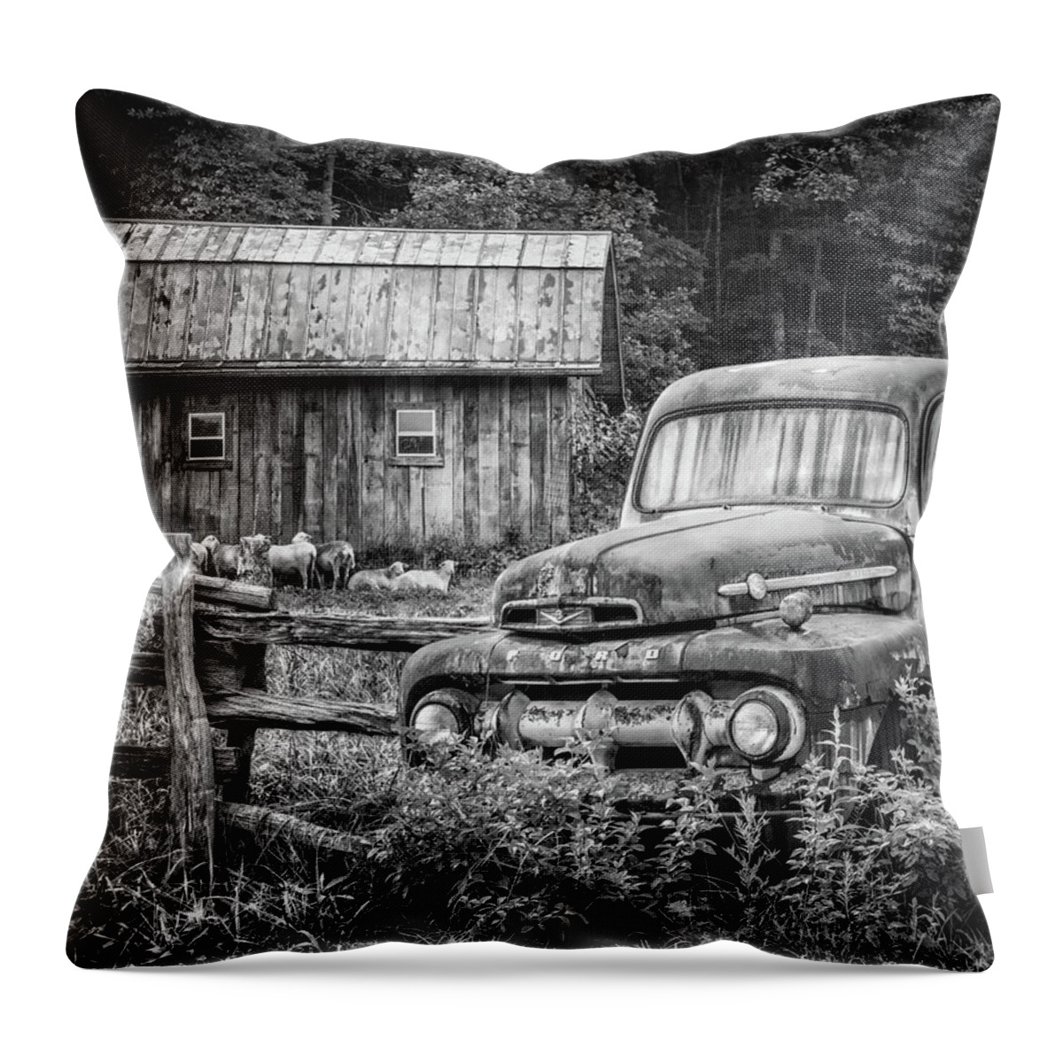 1940s Throw Pillow featuring the photograph Take us for a Ride Black and White by Debra and Dave Vanderlaan