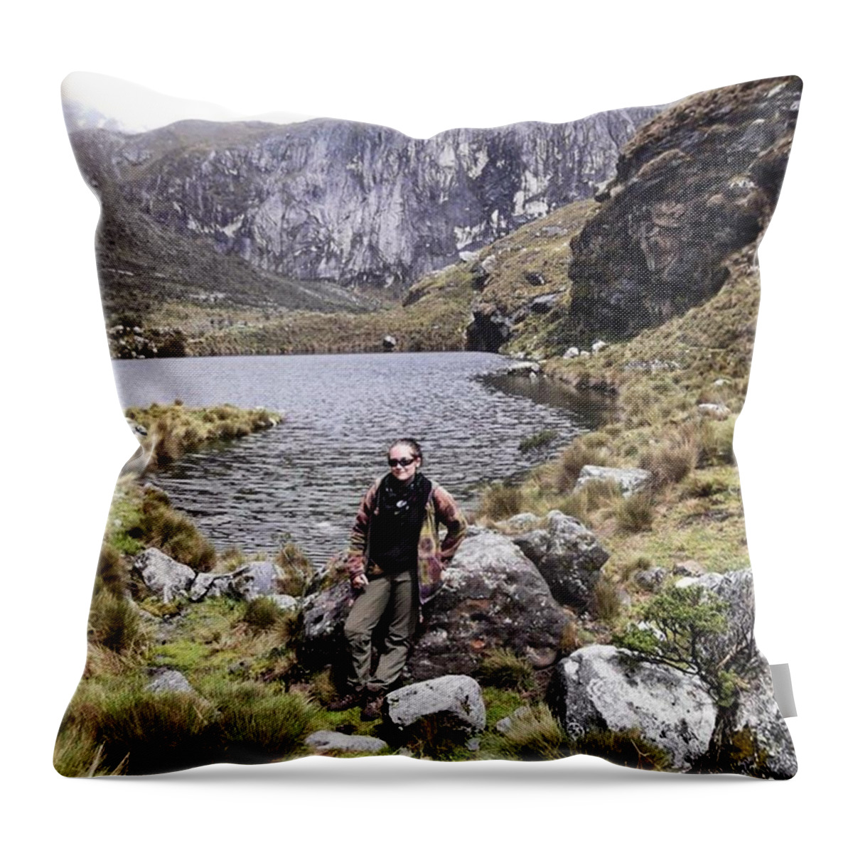 Mountains Throw Pillow featuring the photograph Taking A Breather While Hiking Up In by Charlotte Cooper