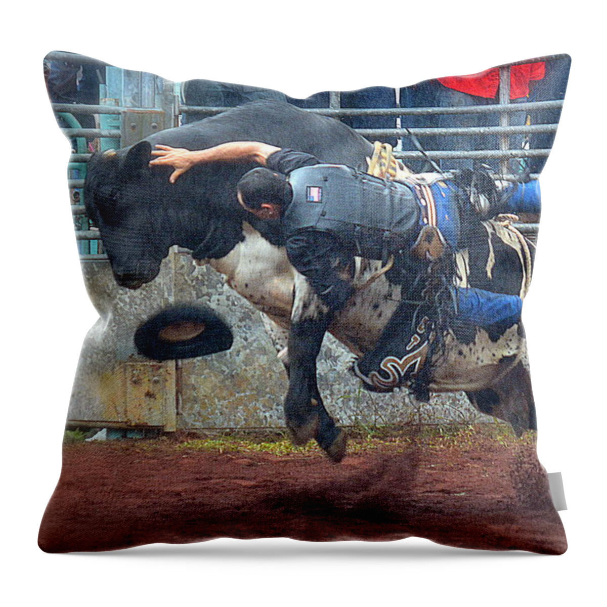 Rodeo Throw Pillow featuring the photograph Taking the Fall by Lori Seaman