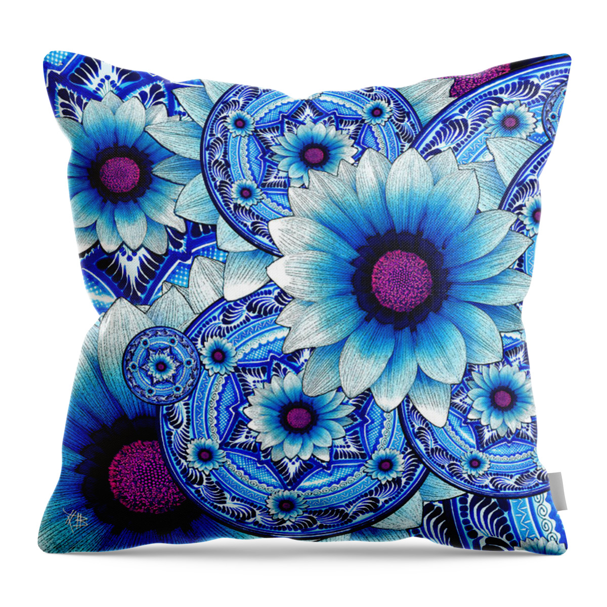 Floral Throw Pillow featuring the mixed media Talavera Alejandra by Christopher Beikmann