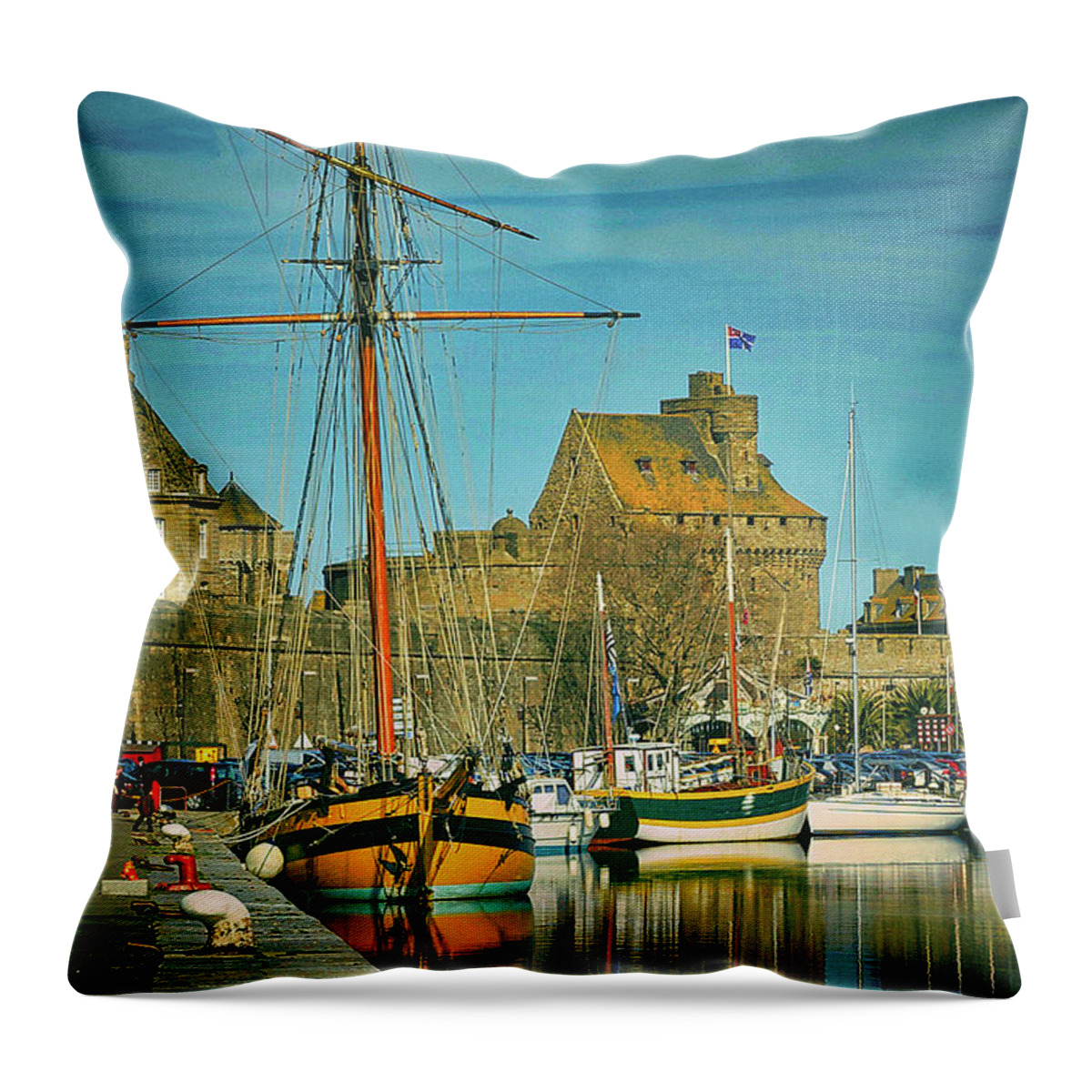 Vauban Bassin Throw Pillow featuring the photograph Tall Ship in Saint Malo by Elf EVANS