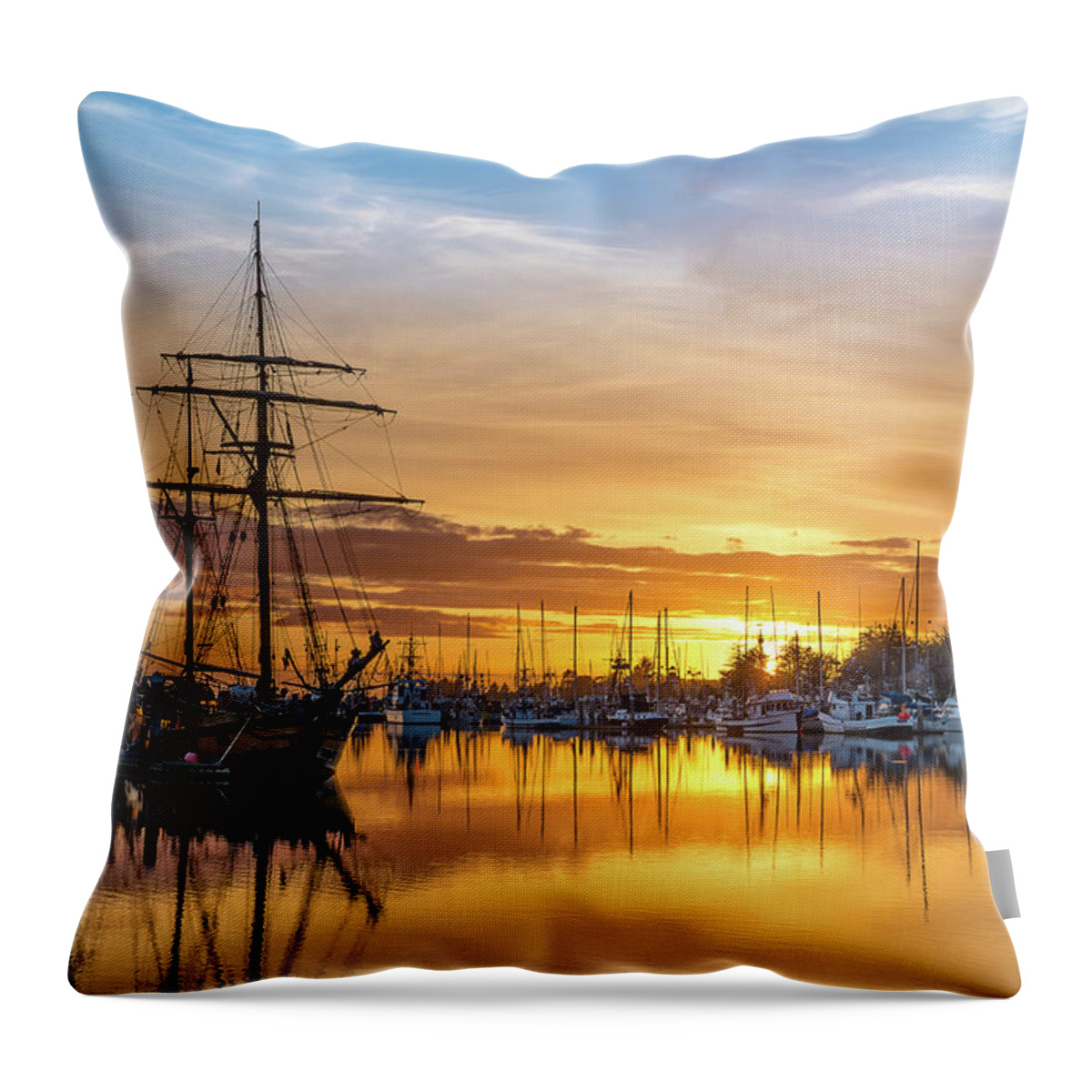 Woodley Island Marina Throw Pillow featuring the photograph Tall Ships Sunset 1 by Greg Nyquist
