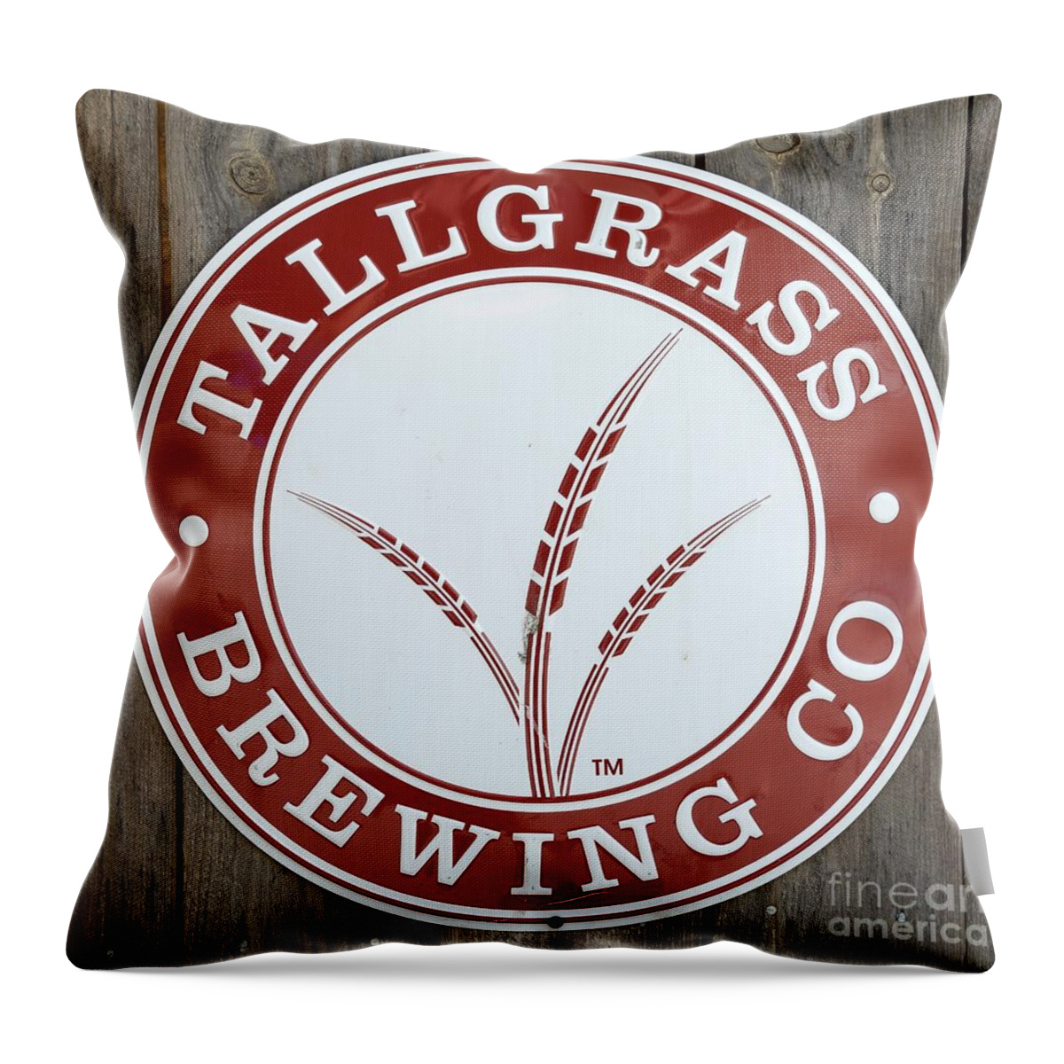 Tallgrass Brewing Company Beer Ale Tall Grass Alcohol Liquor Metal Sign Throw Pillow featuring the photograph Tallgrass Breweing Company 8079 by Ken DePue