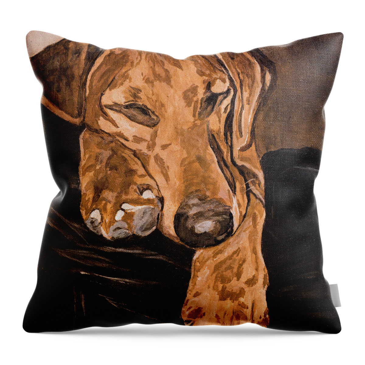 Yellow Lab Throw Pillow featuring the painting Tanner in Repose by Jackie MacNair