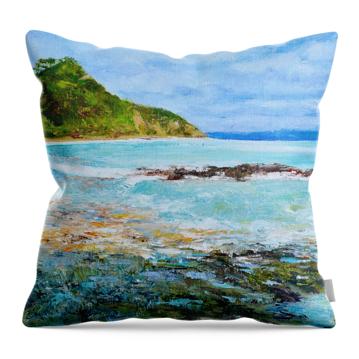 Islands Throw Pillow featuring the painting Tapeka Beach Russell Bay of Islands NZ by Dai Wynn
