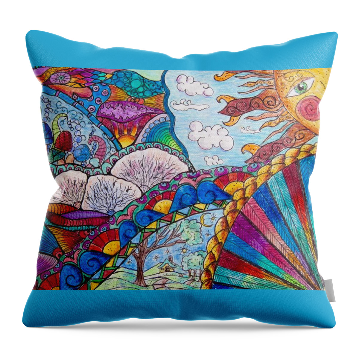 Drawings Throw Pillow featuring the drawing Tapestry of Joy by Megan Walsh