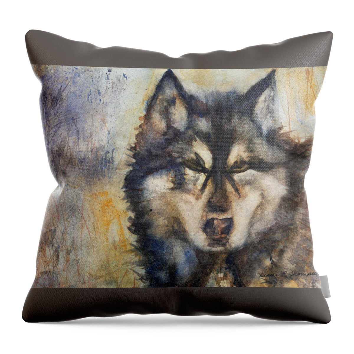 Wolf Throw Pillow featuring the painting Tasha Wolf by Denice Palanuk Wilson