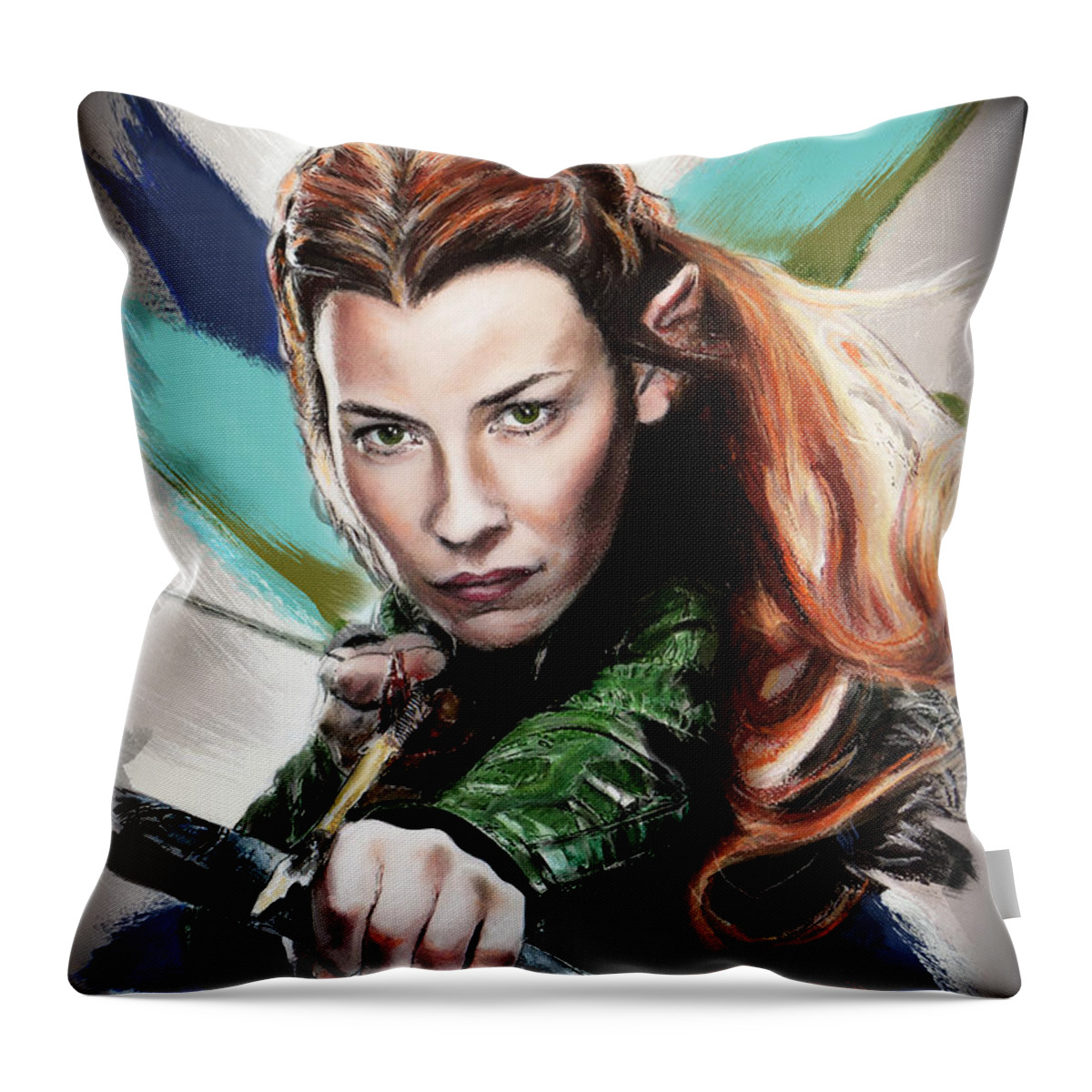 Tauriel Throw Pillow featuring the pastel Tauriel / Evangeline Lilly / by Melanie D