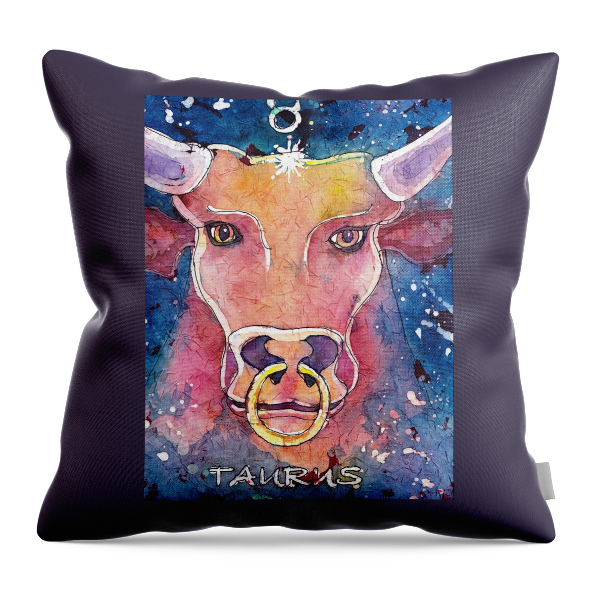 Zodiac Throw Pillow featuring the painting Taurus by Ruth Kamenev