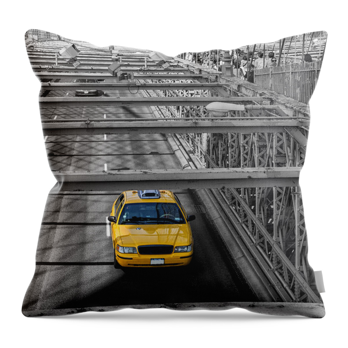 Cab Throw Pillow featuring the photograph Taxi on the Brooklyn bridge by Patricia Hofmeester