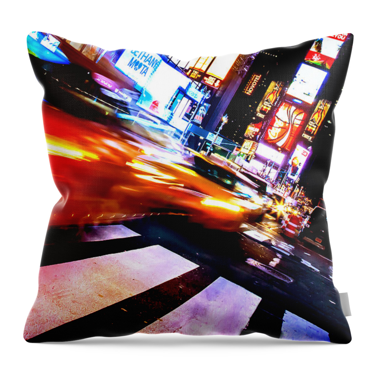 Times Square Throw Pillow featuring the photograph Taxi Square by Az Jackson