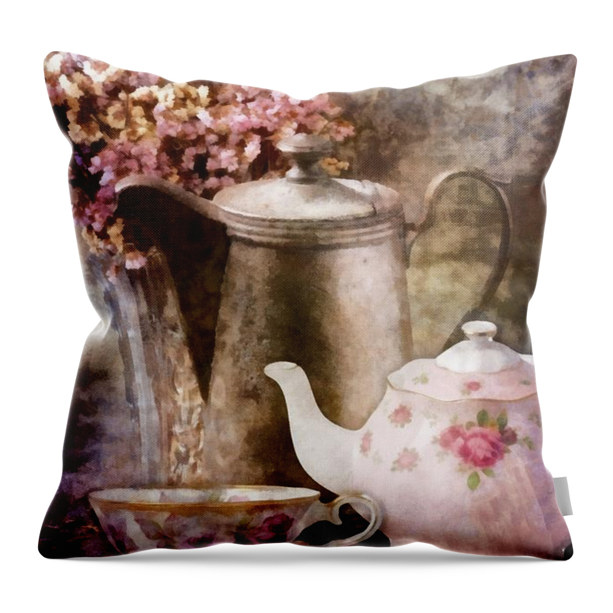 Tea And Grapes Throw Pillow featuring the painting Tea and Grapes by Mo T