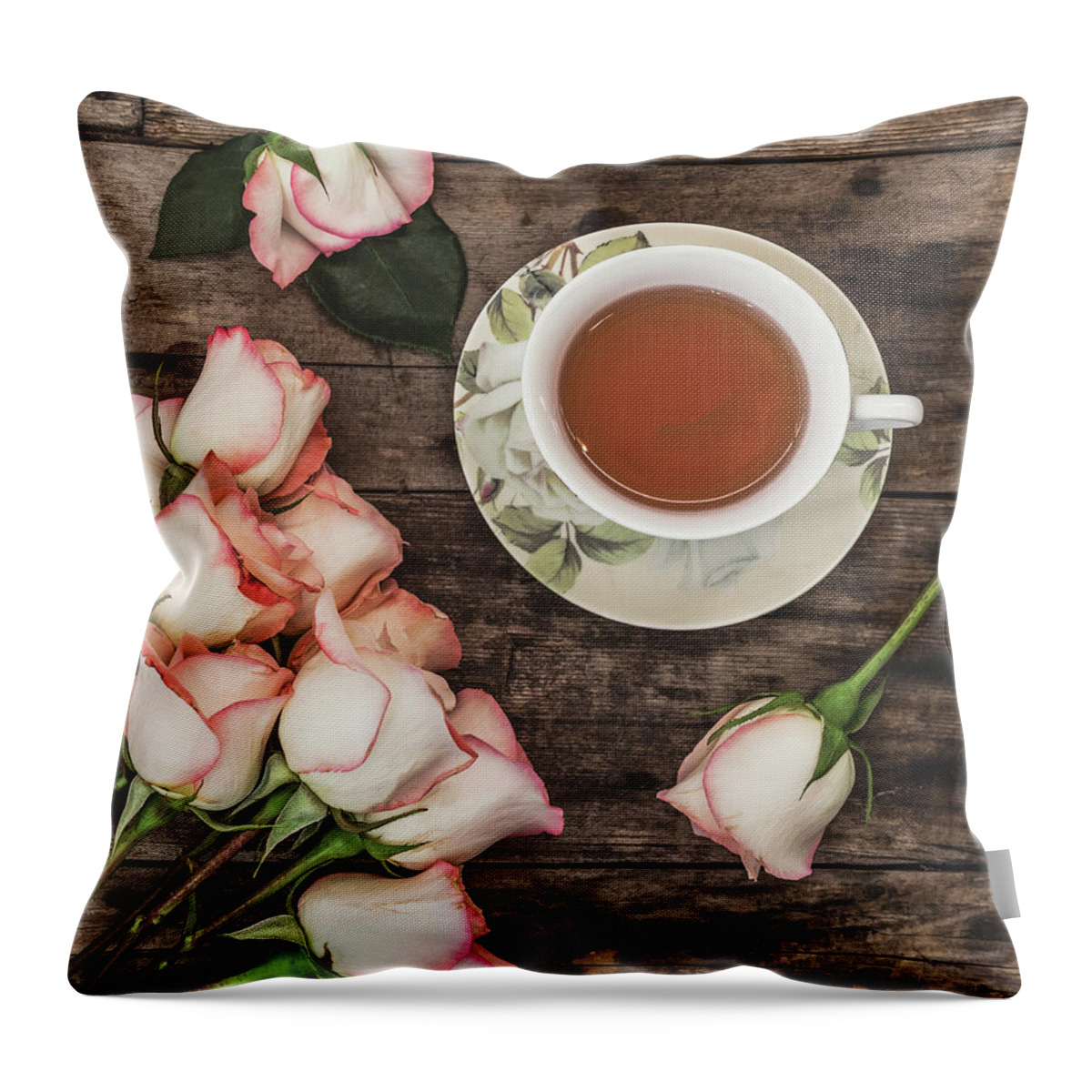 Rose Throw Pillow featuring the photograph Tea and Roses by Kim Hojnacki