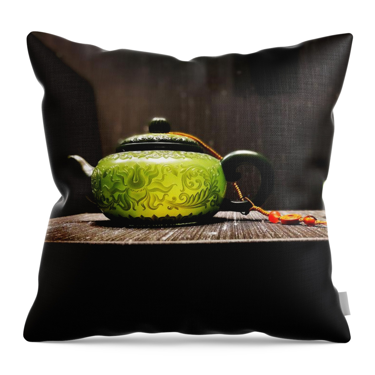 Ancient Jade Throw Pillow featuring the photograph Tea for one by Jarek Filipowicz