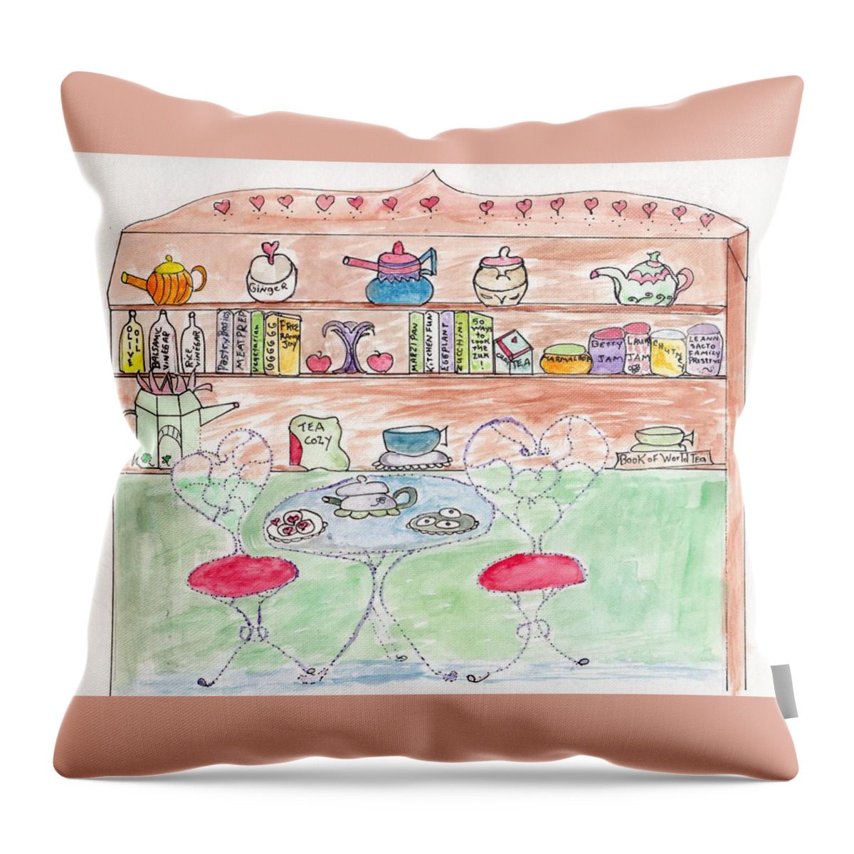 Tea Throw Pillow featuring the painting Tea for Two by Helen Holden-Gladsky