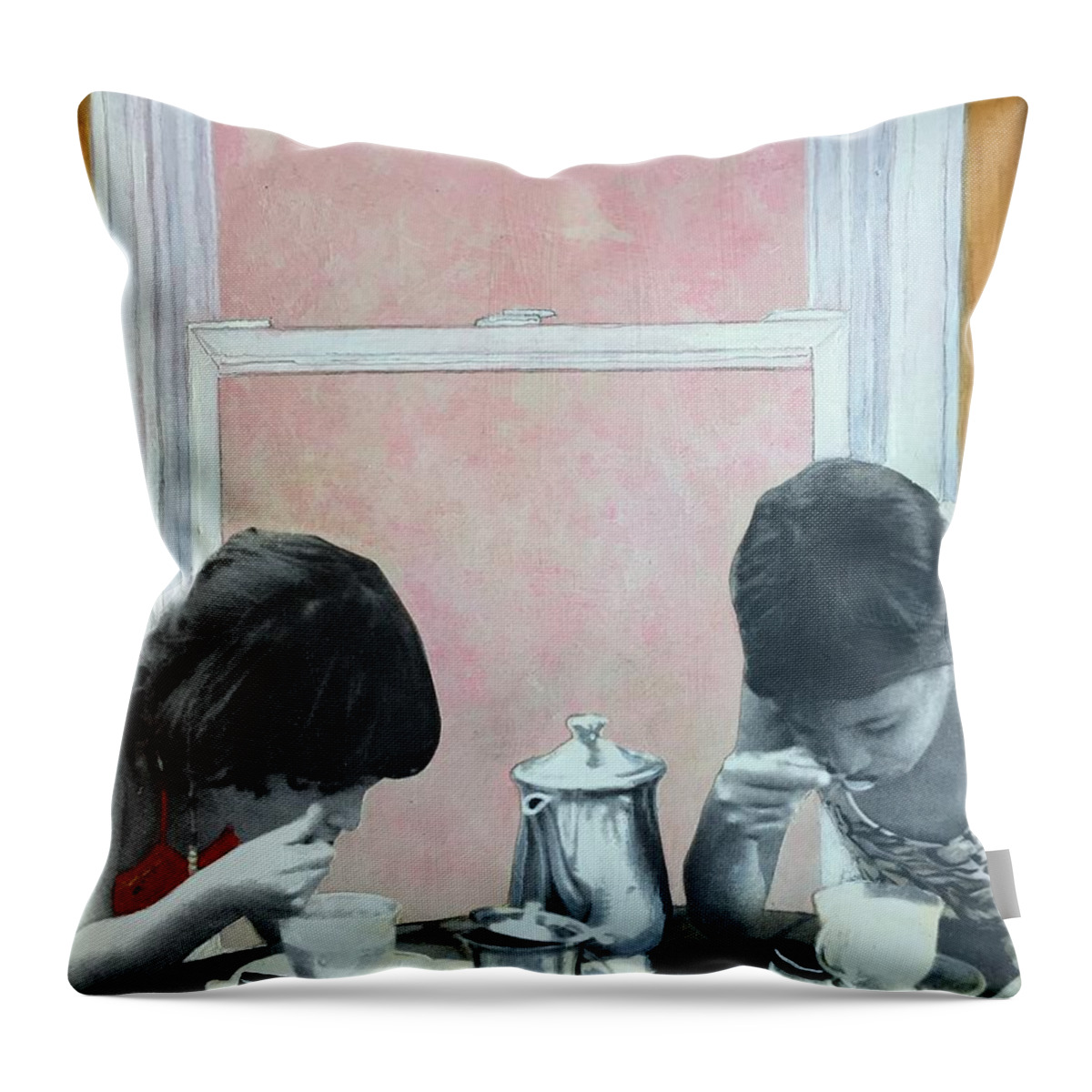 Tea Party Throw Pillow featuring the painting Tea Party by Leah Tomaino