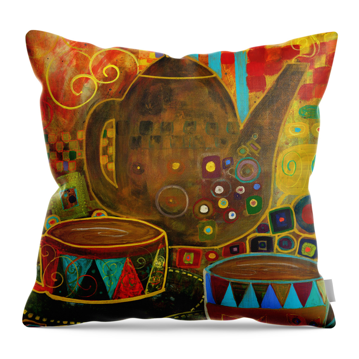 Klimt Throw Pillow featuring the painting Tea Party with Klimt by Robin Pedrero