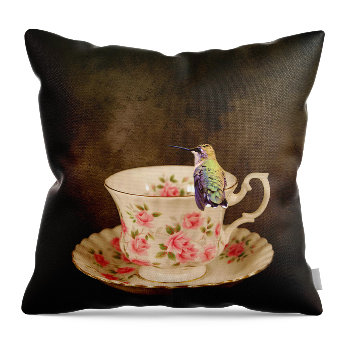 Hummingbird Throw Pillow featuring the photograph Tea Time With a Hummingbird by Jai Johnson