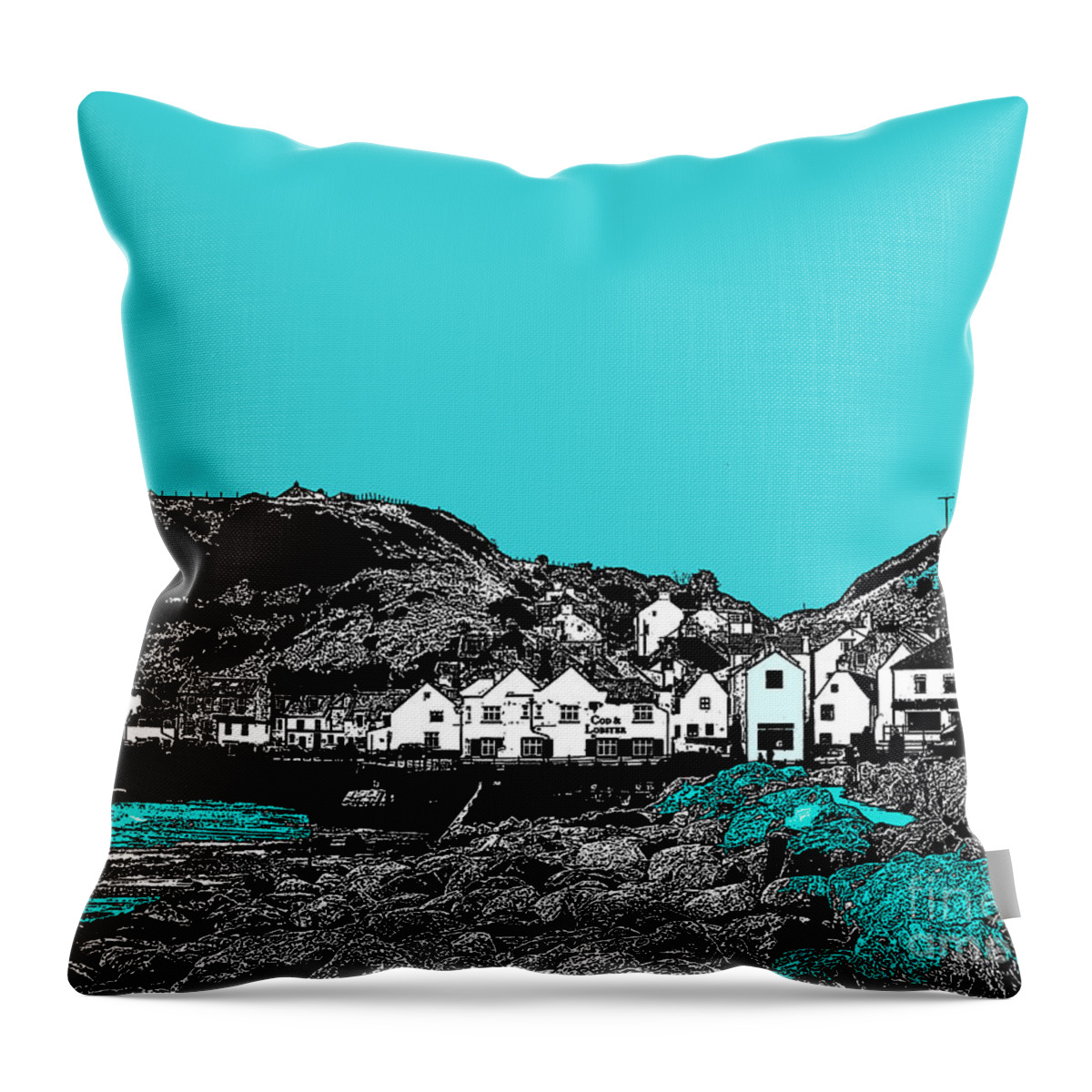Staithes Throw Pillow featuring the painting Teal Staithes by Tracy-Ann Marrison