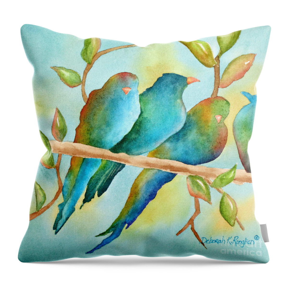 Birds Throw Pillow featuring the painting Teal Tails by Deborah Ronglien