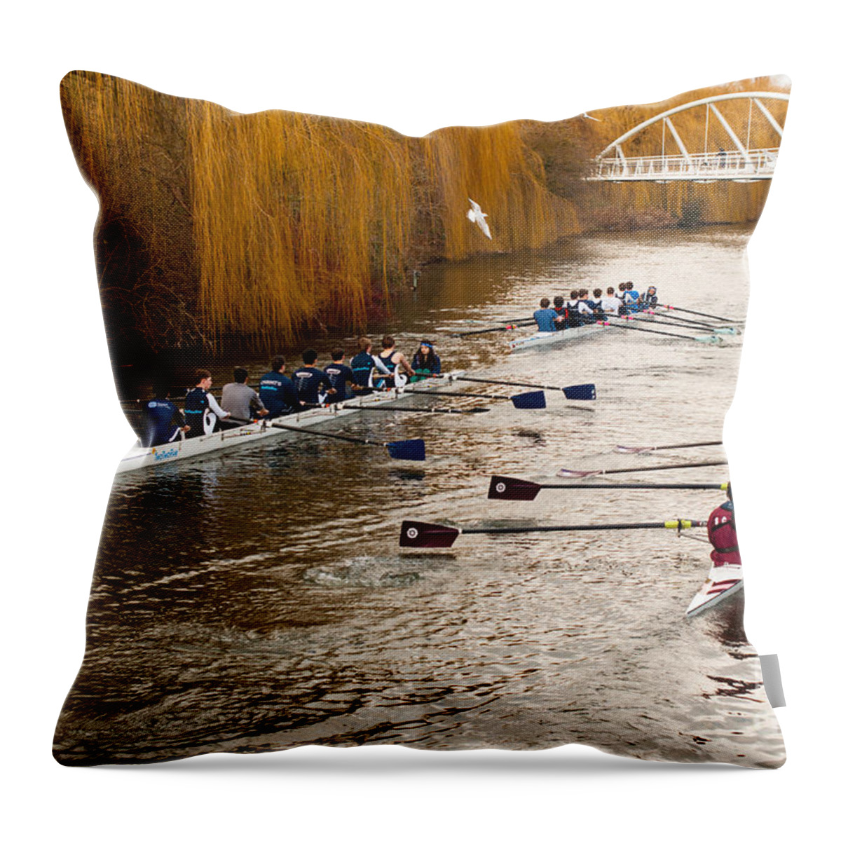Boat Throw Pillow featuring the photograph Teams of rowers on river Cam by Andrew Michael