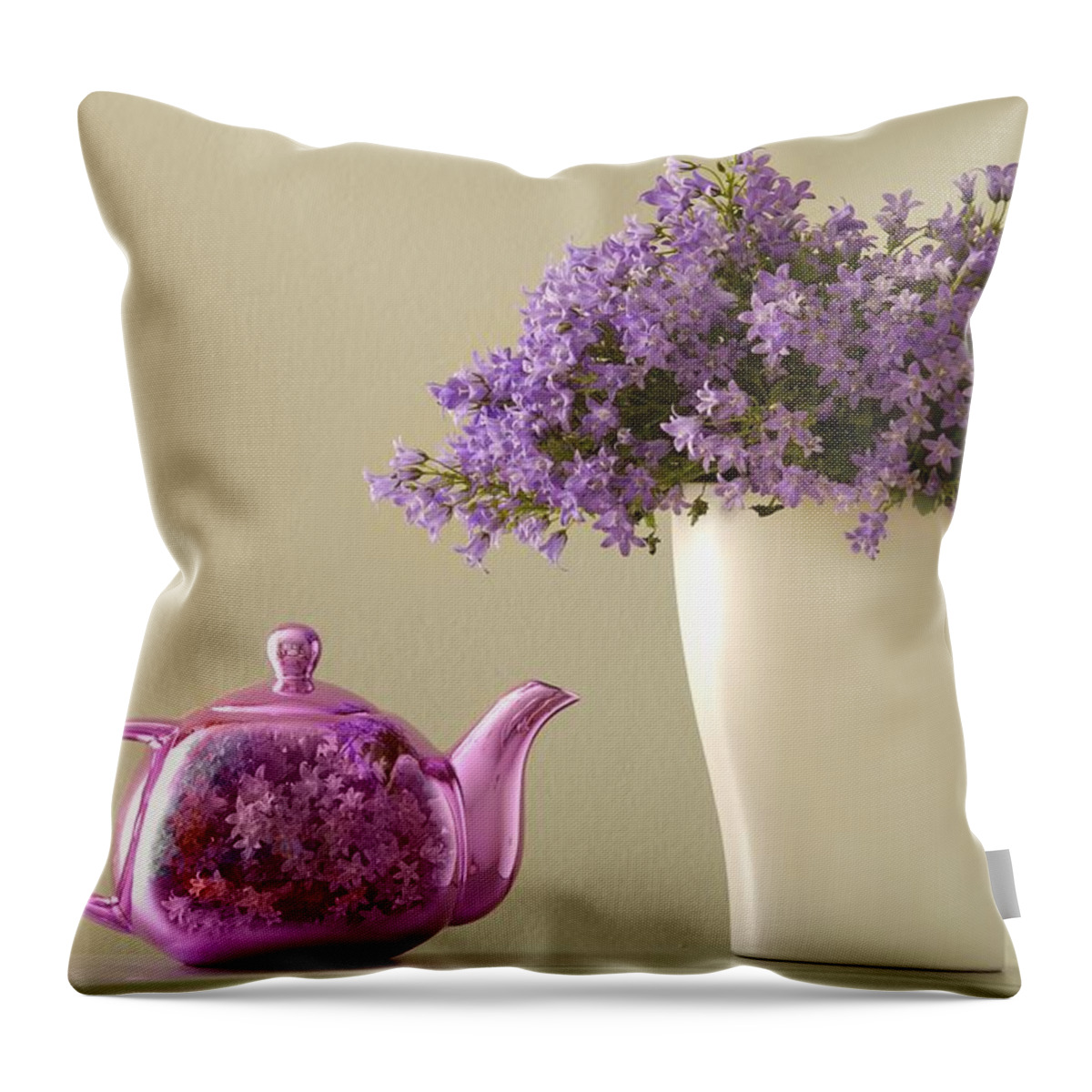 Blossom Throw Pillow featuring the photograph Teapot And Flowers In A Vase by Ben Welsh